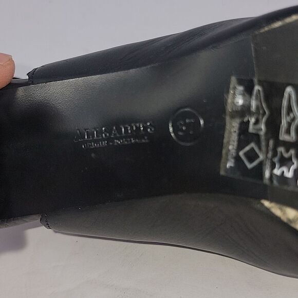 AllSaints Sarris Black White Snakeprint Platform Slingback Booties - Picture 10 of 11